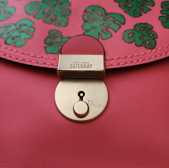 Kate Spade Saturday Hand Painted Monstera Heart Crossbody Bag Coral Green - Picture 13 of 16